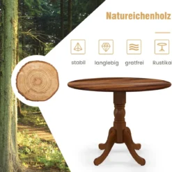 100 cm Runder Esstisch für 4 Küchentisch aus Gummibaumholz mit Sockel Moderner Freizeit-Tisch für Esszimmer Natur/Walnuss