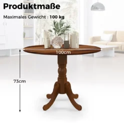 100 cm Runder Esstisch für 4 Küchentisch aus Gummibaumholz mit Sockel Moderner Freizeit-Tisch für Esszimmer Natur/Walnuss