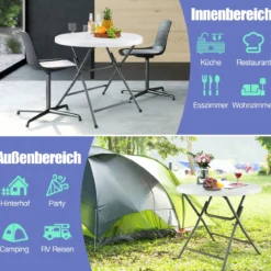 81cm runder Klapptisch Kunststofftisch mit verstärkter HDPE Tischplatte robuste Metallbeine & rutschfeste Fußpolster Weiß