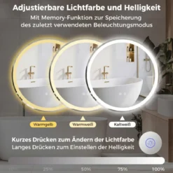 70 cm runder LED-beleuchteter Spiegel Badezimmerspiegel mit einstellbarer Helligkeit