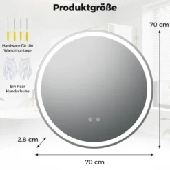 70 cm runder LED-beleuchteter Spiegel Badezimmerspiegel mit einstellbarer Helligkeit