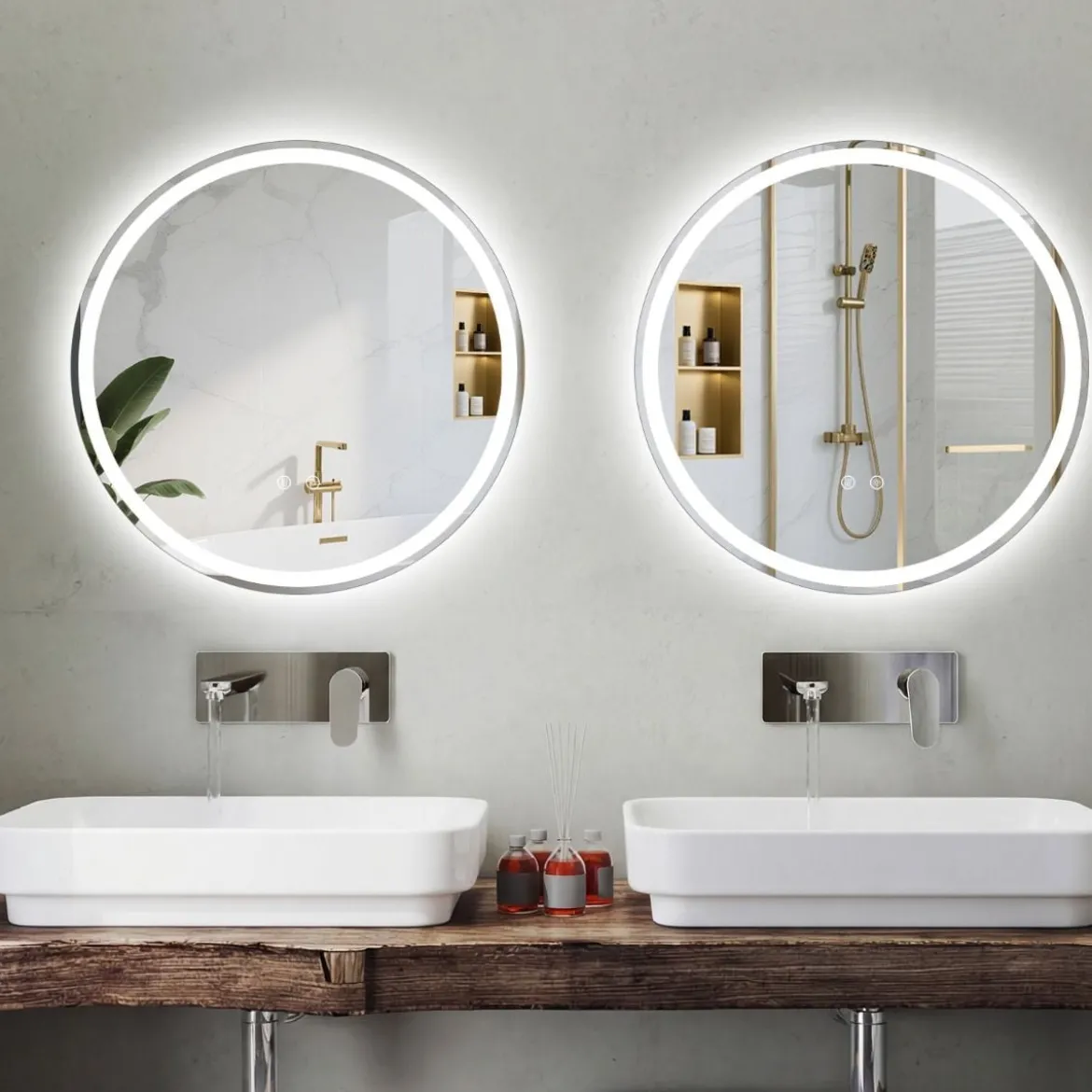 70 cm runder LED-beleuchteter Spiegel Badezimmerspiegel mit einstellbarer Helligkeit
