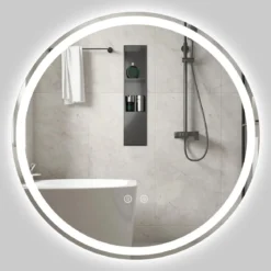 70 cm runder LED-beleuchteter Spiegel Badezimmerspiegel mit einstellbarer Helligkeit