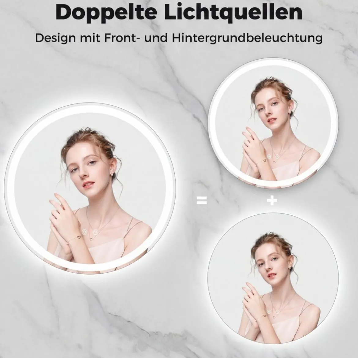 70 cm runder LED-beleuchteter Spiegel Badezimmerspiegel mit einstellbarer Helligkeit