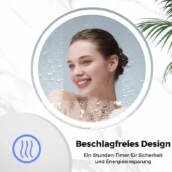 60 cm runder LED-beleuchteter Spiegel Badezimmerspiegel mit einstellbarer Helligkeit Silber