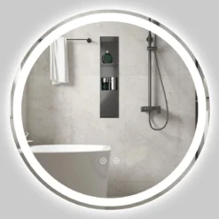 60 cm runder LED-beleuchteter Spiegel Badezimmerspiegel mit einstellbarer Helligkeit Silber