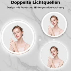 60 cm runder LED-beleuchteter Spiegel Badezimmerspiegel mit einstellbarer Helligkeit Silber