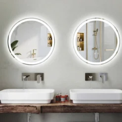 60 cm runder LED-beleuchteter Spiegel Badezimmerspiegel mit einstellbarer Helligkeit Silber