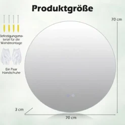Ø70 cm Runder Spiegel mit Beleuchtung & Speicherfunktion Badspiegel mit Beschlagfrei-Design