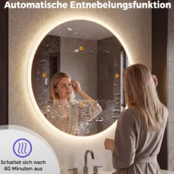 Ø70 cm Runder Spiegel mit Beleuchtung & Anti-Beschlag Wandspiegel mit 3 Lichtfarben