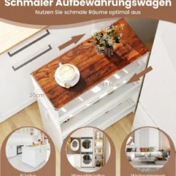 20 cm schlanker Aufbewahrungswagen mit Ladestation 4-stufiger rollbarer Küchenwagen mit Griff Rustikal Braun