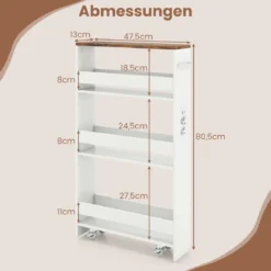 13 cm schlanker Aufbewahrungswagen mit Ladestation 4-stufiger rollbarer Küchenwagen mit Griff Rustikal Braun