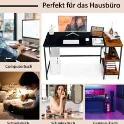 140 cm Schreibtisch mit Ablageflächen & Spleißplatte Computertisch Bürotisch PC-Tisch Braun