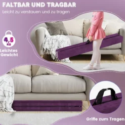 240cm Schwebebalken Kinder Balancierbalken klappbar Gymnastikbalken mit Tragegriff & rutschfestem Boden Lila