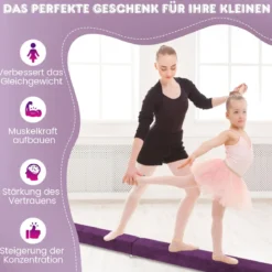 240cm Schwebebalken Kinder Balancierbalken klappbar Gymnastikbalken mit Tragegriff & rutschfestem Boden Lila