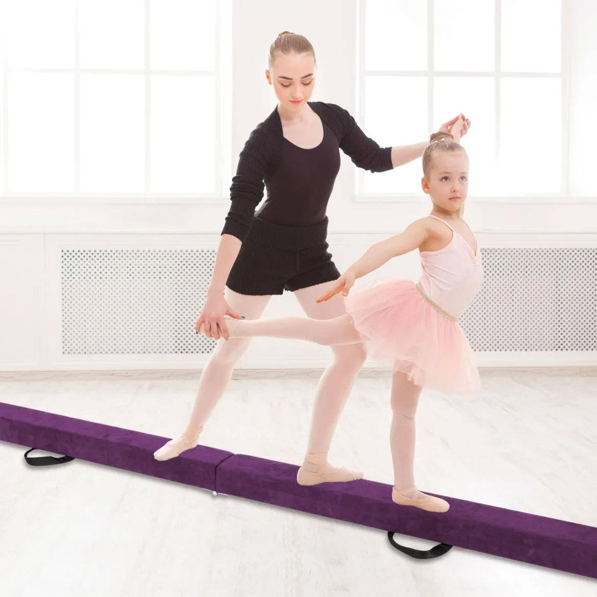 240cm Schwebebalken Kinder Balancierbalken klappbar Gymnastikbalken mit Tragegriff & rutschfestem Boden Lila