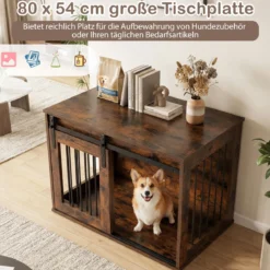 80 cm Schwere Hundebox mit Schiebetür im Scheunenstil Hundekäfig Möbel Seitentisch Braun