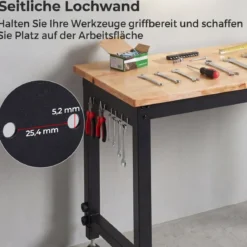 122 cm Schwerlast Werkbank Höhenverstellbarer Arbeitstisch mit Metallrahmen Lochwand & Steckdose