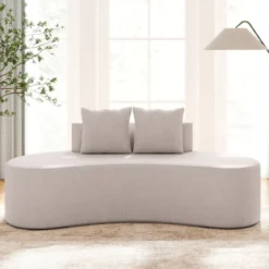 199 cm Sofa mit 2 Kissen & Niedriger Rückenlehne Gepolstertes Schlafsofa Couch Grau