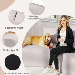 199 cm Sofa mit 2 Kissen & Niedriger Rückenlehne Gepolstertes Schlafsofa Couch Grau