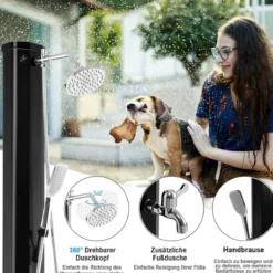 217 cm Solarbeheizte Außendusche Dusche mit 2 Sektionen Schwarz