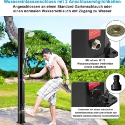 217 cm Solarbeheizte Außendusche Dusche mit 2 Sektionen Schwarz