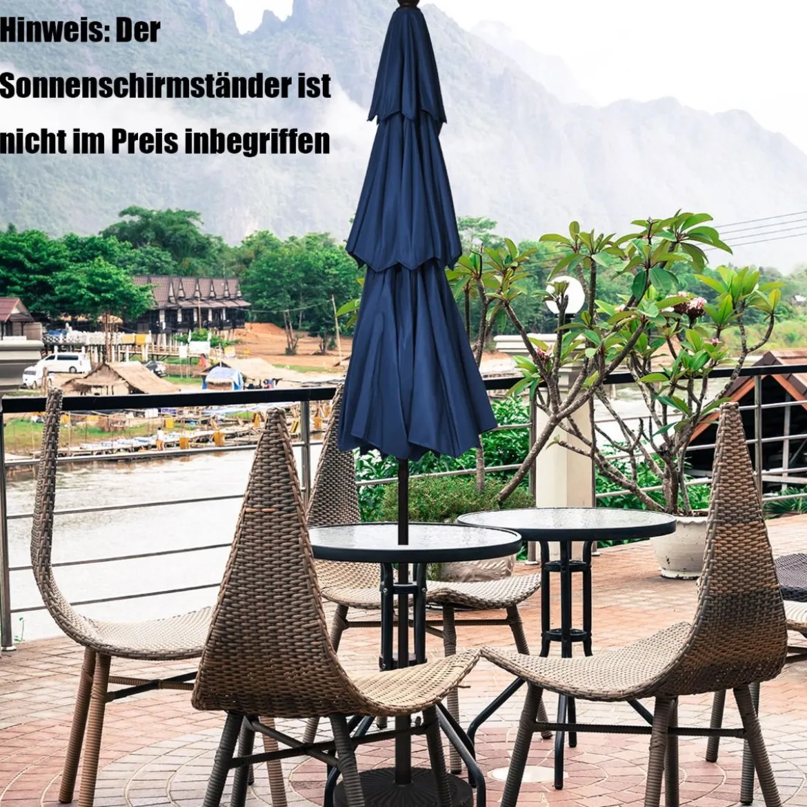 300 cm Sonnenschirm aus Aluminium mit 3-stufigem Dach Automatisch Neigbarer Standschirm Navy