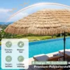 450 cm Sonnenschirm Hawaii Strohschirm mit Kurbel & 12 Metallrippen Gartenschirm mit Sonnenschutz Braun