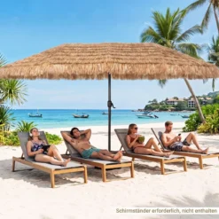 450 cm Sonnenschirm Hawaii Strohschirm mit Kurbel & 12 Metallrippen Gartenschirm mit Sonnenschutz Braun