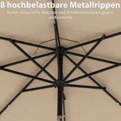 300 cm Sonnenschirm mit LED-Beleuchtung & Kurbel & Volant Gartenschirm Marktschirm Braun/Grau/Rot/Beige