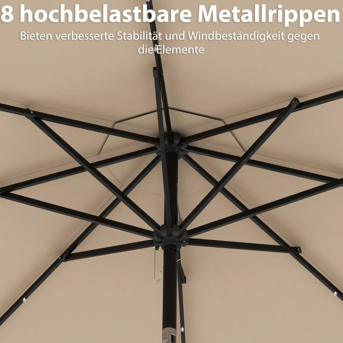 300 cm Sonnenschirm mit LED-Beleuchtung & Kurbel & Volant Gartenschirm Marktschirm Braun/Grau/Rot/Beige