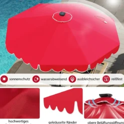 300 cm Sonnenschirm mit LED-Beleuchtung & Kurbel & Volant Gartenschirm Marktschirm Braun/Grau/Rot/Beige