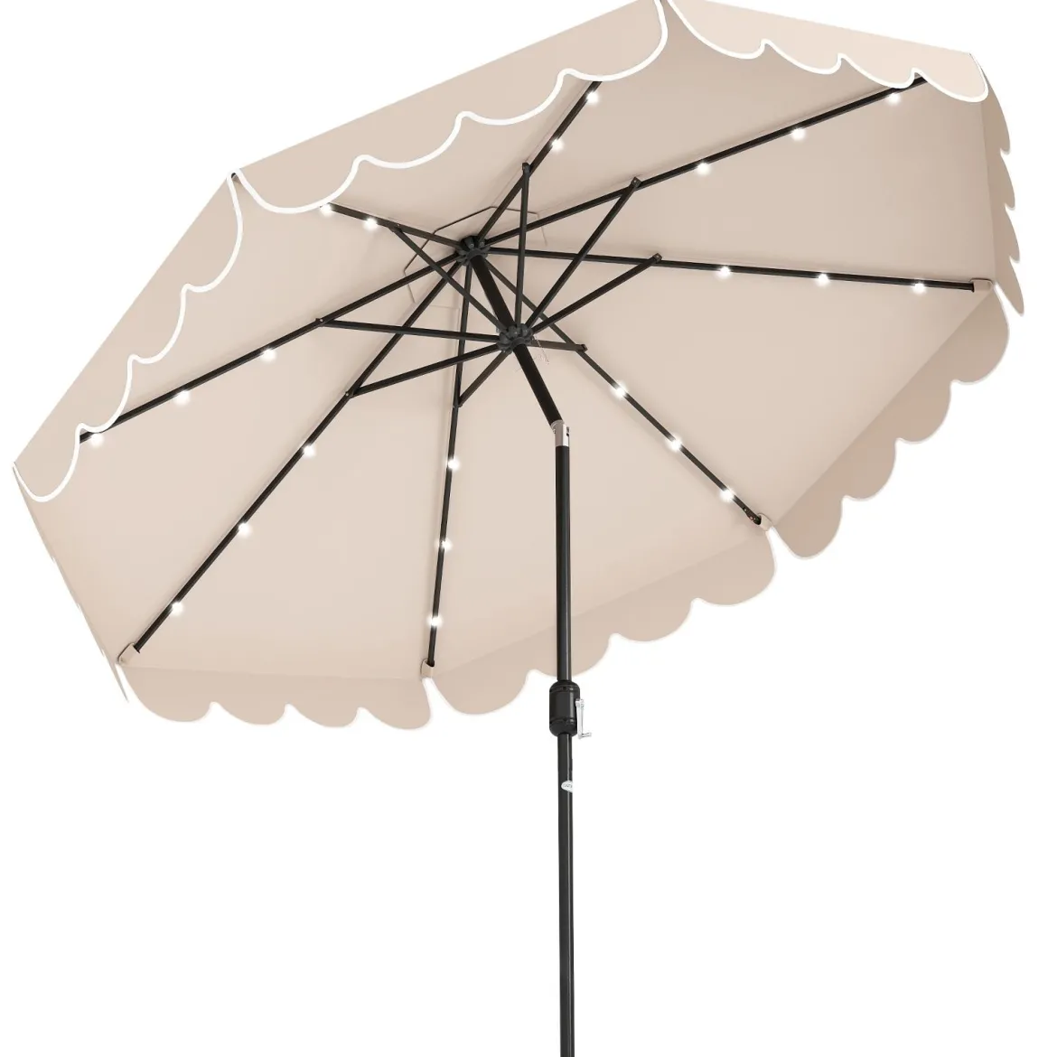 300 cm Sonnenschirm mit LED-Beleuchtung & Kurbel & Volant Gartenschirm Marktschirm Braun/Grau/Rot/Beige