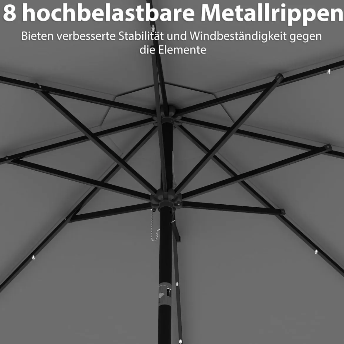300 cm Sonnenschirm mit LED-Beleuchtung & Kurbel & Volant Gartenschirm Marktschirm Braun/Grau/Rot/Beige