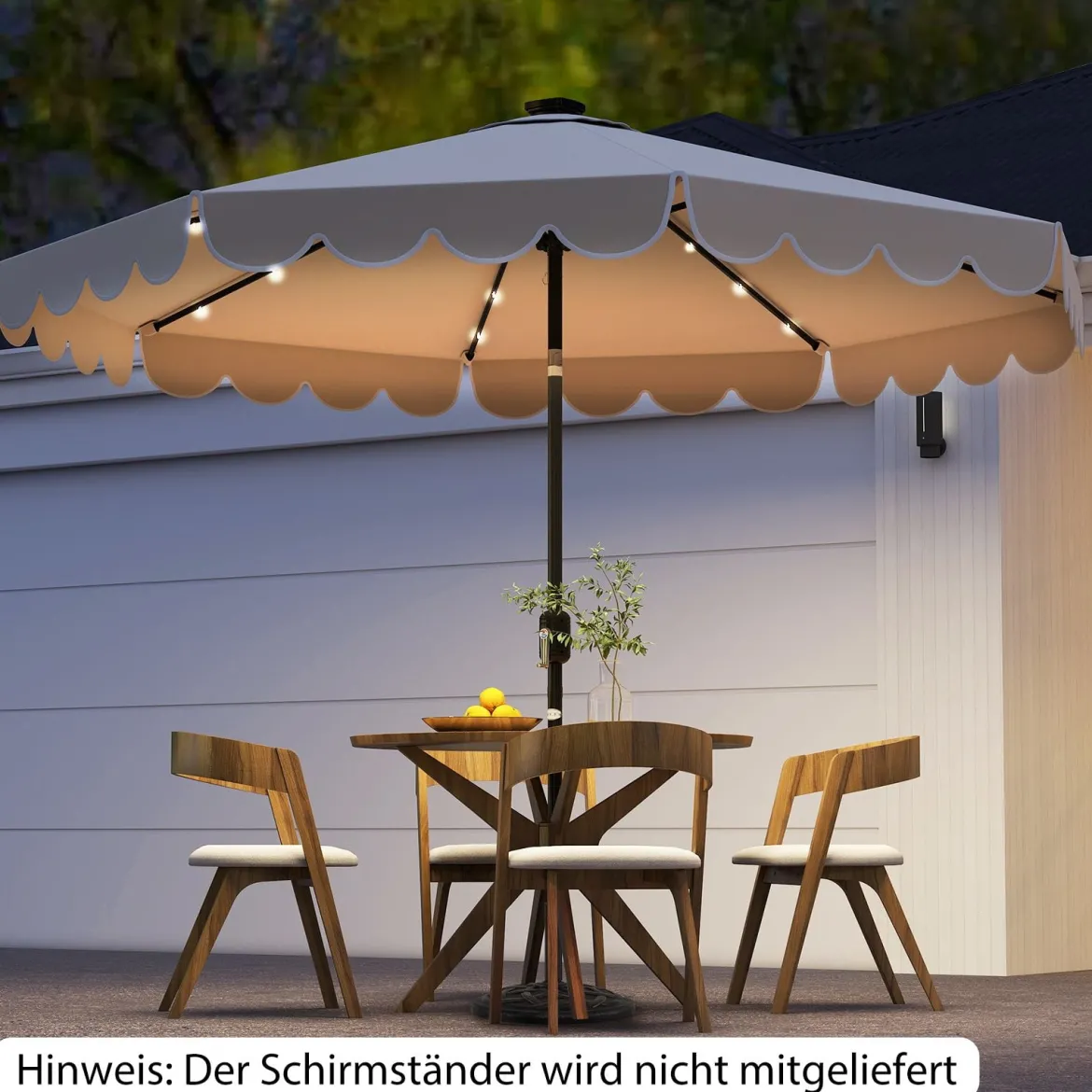 300 cm Sonnenschirm mit LED-Beleuchtung & Kurbel & Volant Gartenschirm Marktschirm Braun/Grau/Rot/Beige