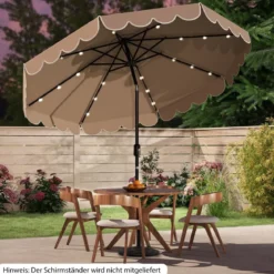 300 cm Sonnenschirm mit LED-Beleuchtung & Kurbel & Volant Gartenschirm Marktschirm Braun/Grau/Rot/Beige