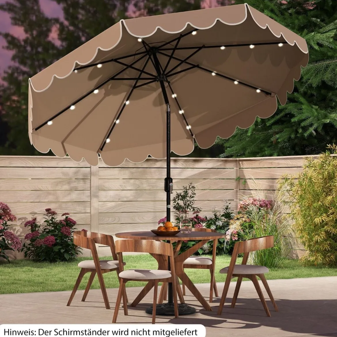 300 cm Sonnenschirm mit LED-Beleuchtung & Kurbel & Volant Gartenschirm Marktschirm Braun/Grau/Rot/Beige