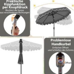 300 cm Sonnenschirm mit LED-Beleuchtung & Kurbel & Volant Gartenschirm Marktschirm Braun/Grau/Rot/Beige