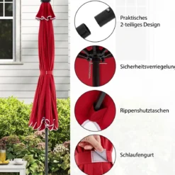 300 cm Sonnenschirm mit LED-Beleuchtung & Kurbel & Volant Gartenschirm Marktschirm Braun/Grau/Rot/Beige