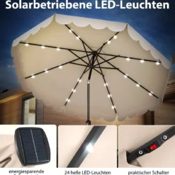 300 cm Sonnenschirm mit LED-Beleuchtung & Kurbel & Volant Gartenschirm Marktschirm Braun/Grau/Rot/Beige