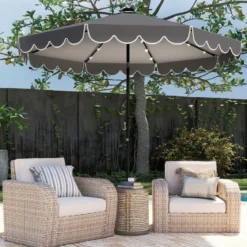 300 cm Sonnenschirm mit LED-Beleuchtung & Kurbel & Volant Gartenschirm Marktschirm Braun/Grau/Rot/Beige