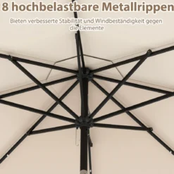 300 cm Sonnenschirm mit LED-Beleuchtung & Kurbel & Volant Gartenschirm Marktschirm Braun/Grau/Rot/Beige