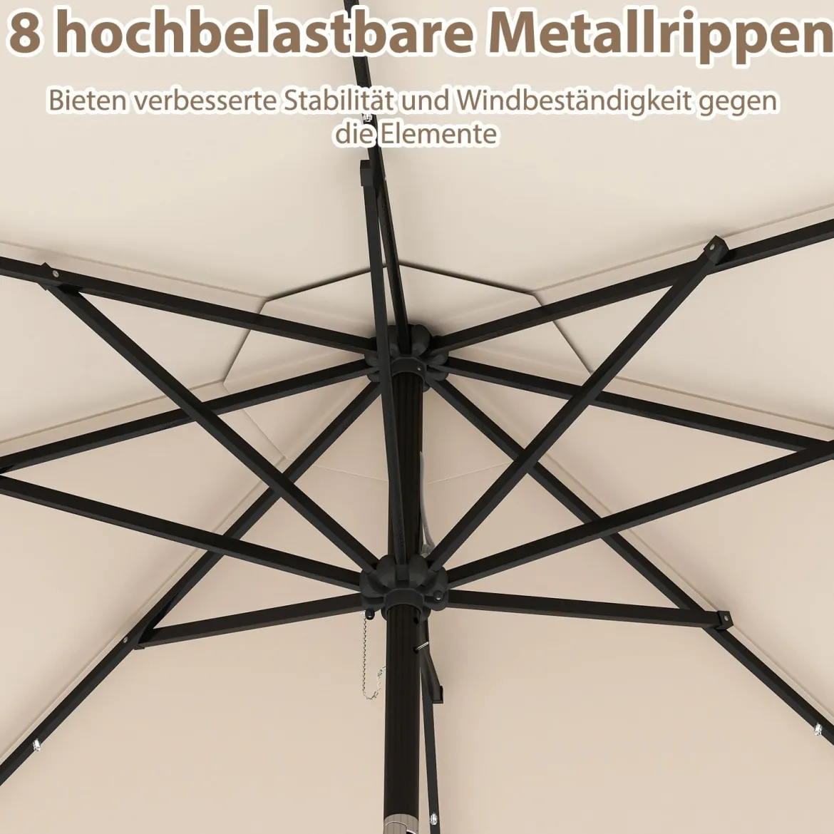 300 cm Sonnenschirm mit LED-Beleuchtung & Kurbel & Volant Gartenschirm Marktschirm Braun/Grau/Rot/Beige