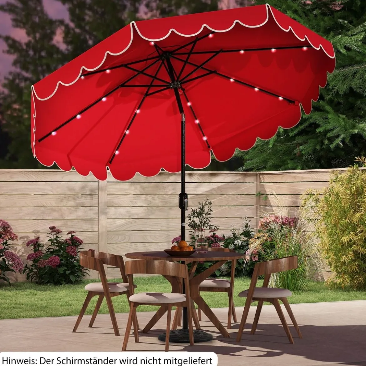 300 cm Sonnenschirm mit LED-Beleuchtung & Kurbel & Volant Gartenschirm Marktschirm Braun/Grau/Rot/Beige