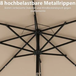 300 cm Sonnenschirm mit LED-Beleuchtung & Kurbel & Volant Gartenschirm Marktschirm Braun/Grau/Rot/Beige