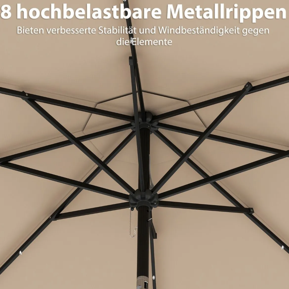 300 cm Sonnenschirm mit LED-Beleuchtung & Kurbel & Volant Gartenschirm Marktschirm Braun/Grau/Rot/Beige