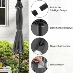300 cm Sonnenschirm mit LED-Beleuchtung & Kurbel & Volant Gartenschirm Marktschirm Braun/Grau/Rot/Beige