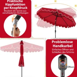 300 cm Sonnenschirm mit LED-Beleuchtung & Kurbel & Volant Gartenschirm Marktschirm Braun/Grau/Rot/Beige
