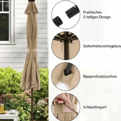 300 cm Sonnenschirm mit LED-Beleuchtung & Kurbel & Volant Gartenschirm Marktschirm Braun/Grau/Rot/Beige