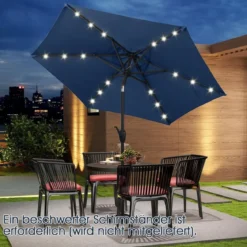 230 cm Sonnenschirm mit LED Solar Beleuchtung & Kurbel Gartenschirm Marktschirm